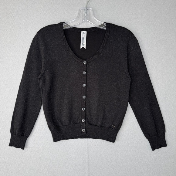 MOSSIMO SUPPLY CO. Cardigan Cropped Knit Sweater S Black Sparkly Button Front - Picture 1 of 15